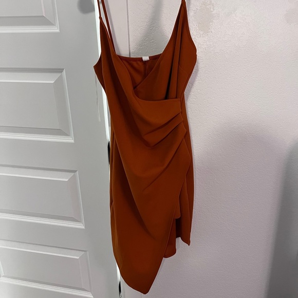 NWT The boutique rust burnt orange asymmetrical spaghetti strap dress - Picture 2 of 5